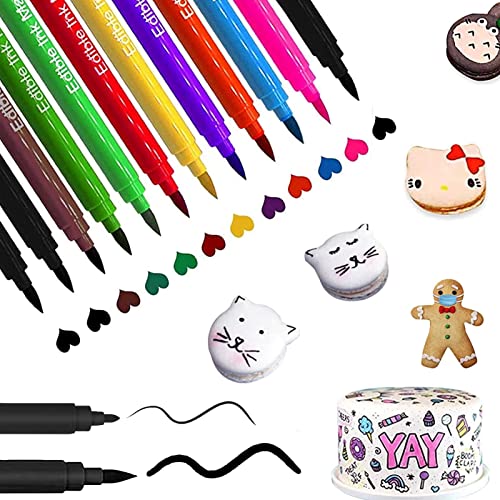 12 Boligrafos Comestibles para Decoración de Pasteles,Colores Alimentarios Para Hornear Plumas,10 Colores Rotuladores Galletas Comestible, Doble Punta para la Decoración de Pasteles,Huevos de Pascua