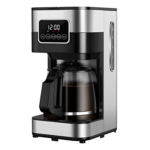 1,5L Cafetera de Goteo, Programable Cafetera de Filtro con temporizador, 2 Selección de la Intensidad del Café, Pantalla Táctil, Mantenimiento del Calor, Sistema Antigoteo, Filtro Reutilizable, 900W