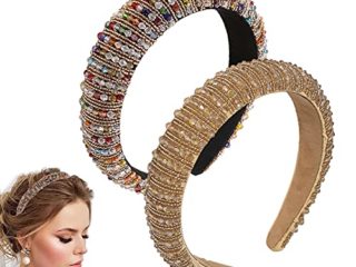 2 diademas de diamantes imitación cristal con cuentas anchas adornos de diamantes imitación el cabello fiestas bodas con purpurina acolchado grueso accesorios para el cabello para mujeres niñas