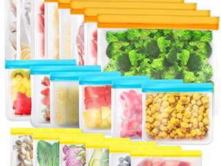 20 Piezas Bolsas de Almacenamiento Reutilizables, Bolsa Silicona Reutilizables sin BPA, Bolsas de Almuerzo Ziplock Snack, Bolsas de Alimentos Ecológicas e Impermeables para Frutas, Almuerzos, Viajes