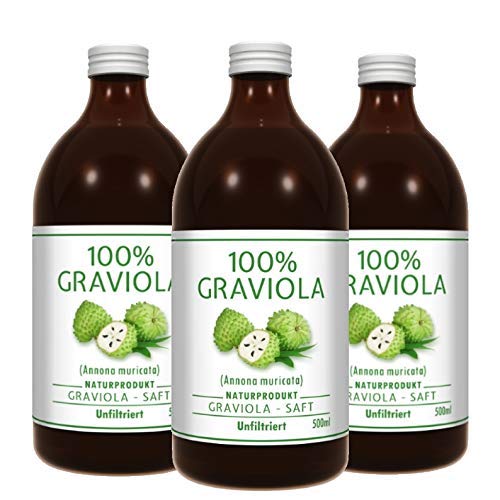 3 x 100% ZUMO DE GUANÁBANA - sin filtrar y vegano (3 x 500 ml), hecho de puré de graviola al 100%. Compra ventaja. Graviola. Soursop. Corossol. Stachelannone.