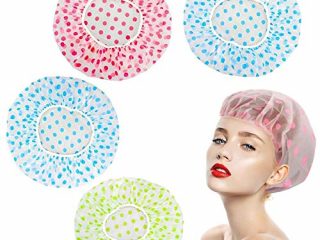 [4 Piezas] Gorros de Ducha, Impermeable Gorros de Ducha Grande Reutilizables Gorro de Baño Elástico, Lavables Banda Gorros de Pelo para Mujeres Niña el Cuidado del Maquillaje Balneario
