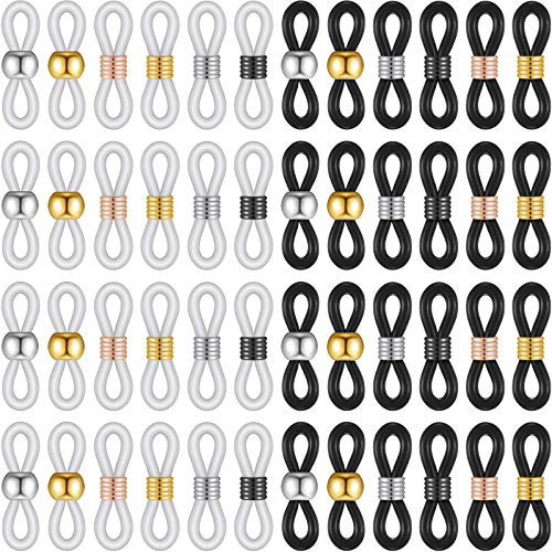 50 Extremos de Cadena de Gafas Bucle de Soporte de Correa de Gafas Retenedor Conectores Extremos Antideslizantes de Silicona Ajustables, Tipo de Hilo en 8 Colores, Cordón Redondo en 4 Colores