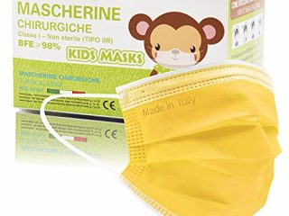 50 Piezas Mascarillas Homologadas Niños BFE≥98%, Mascarilla Infantil Colores Made In Italy, Mascarillas para Niños Tipo IIR y Certificadas CE, Transpirables y Cómodas (Amarilla)