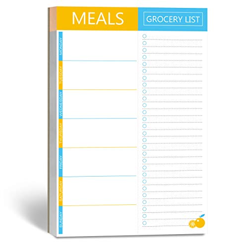 90 páginas en un Bloc de notas con lista de planificador de comidas semanal y con lista para la compra de alimentos. Con base magnética para la nevera (versión inglesa)