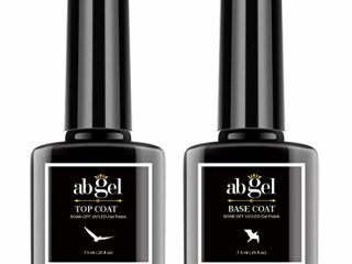Abgel Gel Top Coat Esmalte de uñas en gel, 2pcs 7.5ml Base de esmalte de uñas en gel transparente y esmalte de uñas, Soak Off LED/UV No Wipe Gel Top Coat Esmalte de uñas