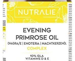 Aceite de Onagra 1000mg con Vitaminas D y E | 120 Perlas Aceite Onagra | 10% GLA Ácido Gamma-linolénico para Mujeres | Contribuye al mantenimiento de los Huesos y Músculos | Sin GMO | Nutralie