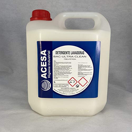 ACESA - Detergente Lavadoras BAC-Ultra-Clean con AMONIOS CUATERNARIOS Jabon de Marsella. para Prendas de Algodón, Lana, Seda y Fibras Sinteticas. Nueva Fórmula Mejorada. Formato 5 litros.