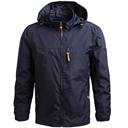 AIEOE Chaqueta de Deportes Cortaviento para Hombre Chaqueta Ligero con Capuca Desmontable al aire libre para Pesca Senderismo Correr - M