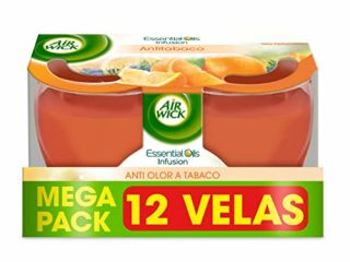 Air Wick AntiTabaco Velas aromáticas perfumadas antiolores, ambientador esencia para casa con aroma afrutado - Megapack 12 unidades