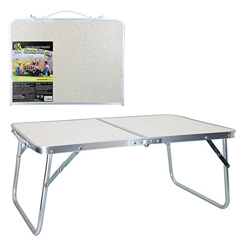 AKTIVE 52812 - Mesa playa plegable, Mesa baja playa, 60x40x26 cm, color blanco, estructura de metal, tablero de madera, mesa plegable camping pequeña, cierre de seguridad, AKTIVE Camping