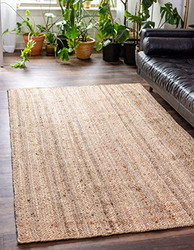 Alfombra de yute natural hecha a mano bohemia trenzada de fibra natural de yute reversible rectangular (3 x 6 pies)
