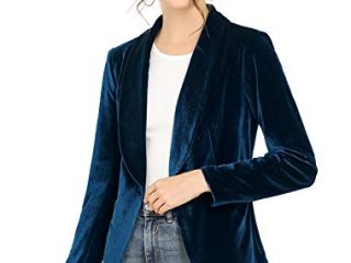 Allegra K Abrigo De Oficina para Mujer Chaqueta De Terciopelo con Botones Y Cuello Chal Sólido Azul Profundo XS