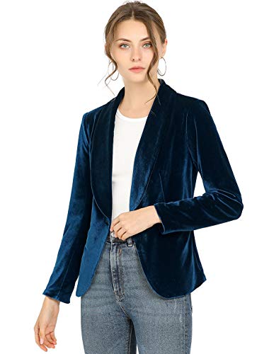 Allegra K Abrigo De Oficina para Mujer Chaqueta De Terciopelo con Botones Y Cuello Chal Sólido Azul Profundo XS
