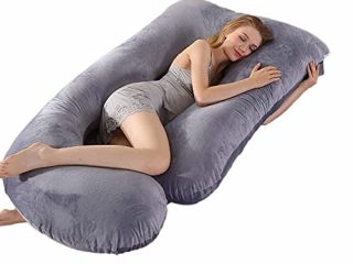 Almohada de Embarazo, Mejora la Almohada de Maternidad de Cuerpo Completo Grande para Mujeres Embarazadas y Adultos con Funda de Almohada de Terciopelo (Gris, En Forma de J)