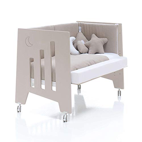 ALONDRA - Cuna bebé de COLECHO (3en1) OMNI Beige Arena 120x60 convertible en 3 etapas: cuna, colecho y escritorio, con 5 alturas de somier y ruedas C181-M7753, pack OMNI-K10.