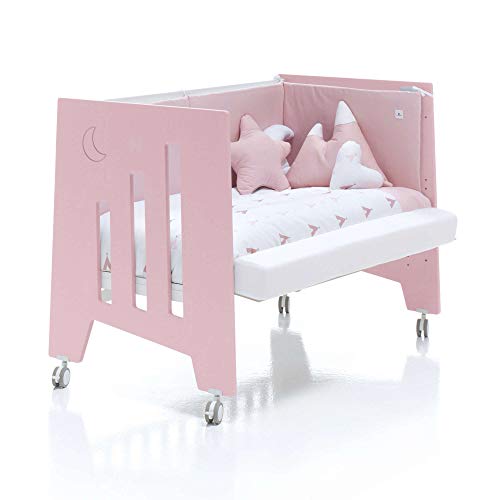 ALONDRA - Cuna bebé de COLECHO (3en1) OMNI Rosa 120x60 convertible en 3 etapas: cuna, colecho y escritorio, con 5 alturas de somier y ruedas C181-M7778, pack OMNI-K10 para niñas