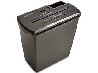 Amazon Basics - Destructora de papel, tarjetas de crédito y CD con recipiente separable (corte recto, capacidad de hasta 8 hojas), negro