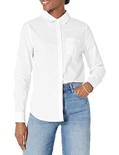 Amazon Essentials – Camisa de popelín de manga larga de corte clásico para mujer, Blanco, US L (EU L - XL)
