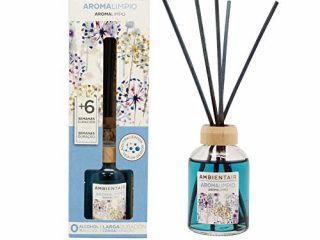 Ambientair. Difusor de Varillas perfumadas. Ambientador Mikado Aroma a Limpio, difusor con palitos de ratán. El Mejor ambientador sin Alcohol para casa. Ambientador para la Cocina y baño.