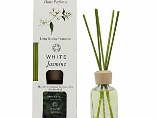 Ambientair Home Perfumes. Difusor de Varillas perfumadas. Ambientador Mikado White Jasmine, Difusor 50 ml con palitos de ratán. Ambientador sin Alcohol para casa.