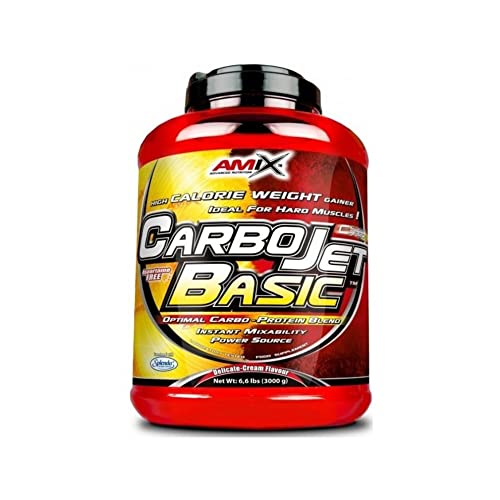 AMIX - Complemento Alimenticio - Carbojet Basic - Carbohidratos y Proteínas para Aumentar la Masa Muscular - Con Concentrado de Proteína de Suero -Recuperador Muscular - Sabor Fresa - 3 KG