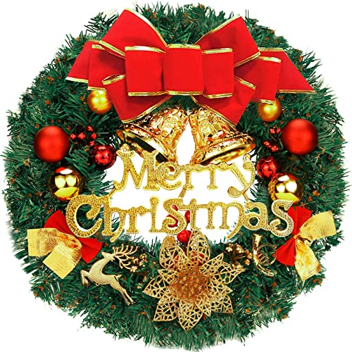 Amzeeniu Corona de Navidad,30 cm Artificial Navidad Corona Bowknot ​Jingle Guirnalda de Navidad en la Puert Colgante Guirnalda de acción de Gracias Decoraciones Navidad Fiesta Regalo Ventana Exterior