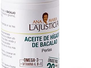 Ana Maria Lajusticia - Aceite de hígado de bacalao – 90 perlas aporte de VITAMINAS D, A y E y ácidos grasos omega 3. Envase para 30 días de tratamiento.