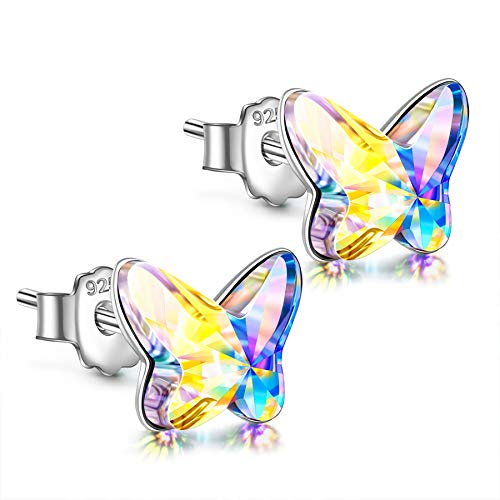 ANGEL NINA Pendientes Mujer Plata de Ley 925 con Cristal de Austria Pendientes Niña Antialergicos Pendientes Mariposa Regalos Regalos de San Valentín, día de la Madre, Regalos de Cumpleaños Para Ella