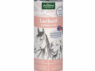 AniForte Aceite de Salmón para Perros 1 Litro - 100% natural. Contiene Ácidos Grasos Omega 3, EPA, DHA Y Linolénico. Beneficioso Para Huesos Fuertes y Pelaje Brillante, Envases reciclables sin BPA
