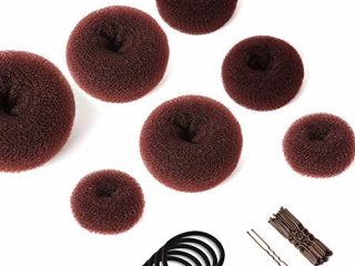 Anillos de Donut de Pelo Juego de Hacer Moño 7PCS, Accesorios de Peinado Kit con 5 Gomas de Pelo Negras, 20 horquillas para peinados Chignon, juego de moño para niñas (marrón)
