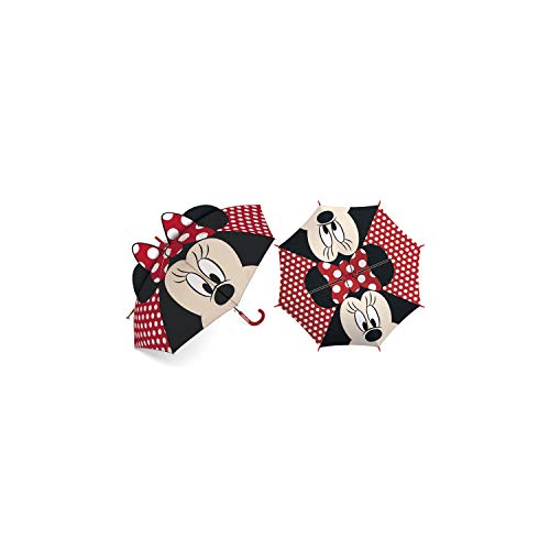 ARDITEX WD13374 Paraguas de poliéster de Disney-Minnie en 3D, 8 Paneles, diámetro 86cm, Apertura Manual