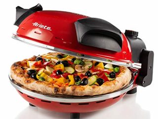 Ariete 909 - Mini horno para pizza en 4 minutos, 1200 W, 5 niveles temperatura, diámetro 33 cm, regulador de tiempo 30 minutos y temperatura, indicador luminosos encendido/apagado, color rojo negro