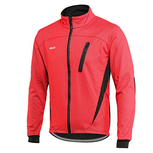 ARSUXEO Chaqueta de ciclismo Chaqueta térmica de invierno MTB para hombre Abrigo softshell para impermeable y resistente al viento 16H rojo XL