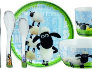 Auerhahn Shaun -Cubertería y vajilla infantill, 7 Piezas, diseño de Oveja