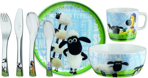 Auerhahn Shaun -Cubertería y vajilla infantill, 7 Piezas, diseño de Oveja