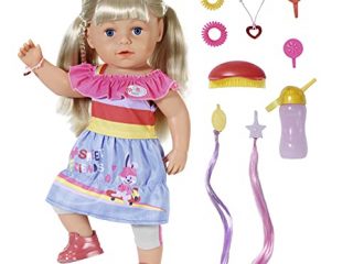 BABY born Big Sister Muñeca 43 cm, 6 Funciones, Pelo rubio, Para manos pequeñas, Promueve la empatía y las habilidades sociales, Edad a partir de 4 años, Incluye vestido y 10 accesorios