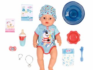 BABY born Soft Touch - Niño 43 cm con Chupete Mágico, Muñeco Realisto con Funciones Realistas, Suave al Tacto, Cuerpo Flexible, Come, Duerme, Llora y Usa la Bacinica, 11 Accesorios, Azul