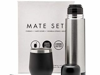 balibetov Set Yerba Mate Completo - Calabaza Mate Moderna, Termo, Bombilla y Cepillo de Limpieza Incluido - Todo Acero Inoxidable 304 18/8 Interior y Exterior
