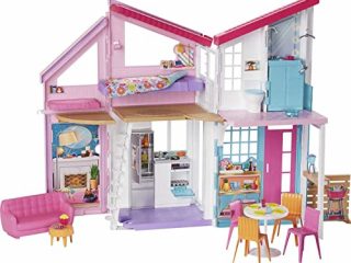 Barbie Casa de Muñecas Malibú - Casa Transformable de 2 Plantas con 6 Habitaciones - Más de 25 Piezas - Ancho: 60 cm - Regalo para Niños de 3+ Años