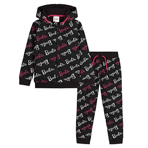 Barbie Chandal Niña Conjunto con Sudadera con Capucha y Cremallera y Pantalón Chándal (Negro, 9-10 años)