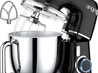 Batidora Amasadora 1300W 5L, 10+1 Velocidades Mini angel Amasadora Repostería Profesional Para Pan y Pizza, 4 Accesorios Incluidos, Apta para Lavavajillas (Negro)