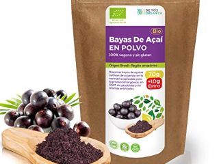Bayas De Acai En Polvo Orgánico 70g + 10g EXTRA – Bayas Acai Congelado BIO (Freeze – Dried/Liofilizadas) – Acai Berry Extracto Crudo De La Pulpa – Acai Organico Cultivado en Brasil De Detox Organica