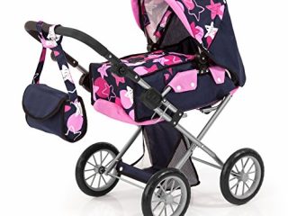 Bayer Design-Neutro 13669AA, Cochecito de muñecas City Star, Ajustable, Plegable, transformable, Rosa, Azul, Estrellas, Color, 45X35X58X5Cm