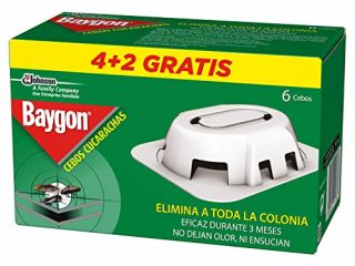 Baygon Trampas - Cebo para Cucarachas, 3 Meses de Protección, Máxima Eficacia, Contiene 6 Cebos, Blanco, Estandar