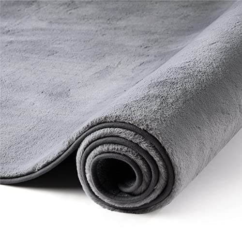 Bedsure Alfombra Dormitorio Pequeña Gris - Alfombra Habitación Matrimonio de Pelo Corto Suave Peluda, Alfombra Cuarto Lavable para Pie de Cama, 60x90 cm