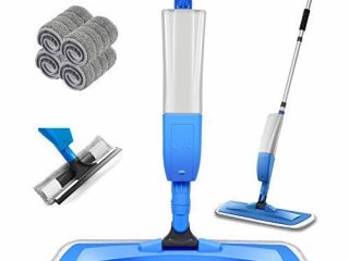 Bellababy Mopa Fregona, Spray Mop con Una Botella de Spray Recargable y 4 Almohadillas de Repuesto para Trapeador, Trapeador Plano para el Hogar, Cocina, Madera Dura, Madera, Cerámica, 450 ml, Azul