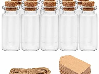 Belle Vous Mini Botellas de Cristal con Tapas de Corcho, Etiqueta y Cordel (Pack de 64) 13 ml Mini Frascos Cristal Herméticos Redondos y Etiquetas para Regalitos Boda, Fiesta, Especias y Mermelada