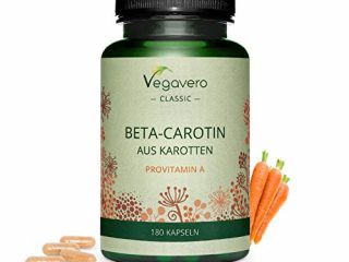 Betacaroteno Vegavero® | 180 Cápsulas | Sin Aditivos Artificiales | El Único Natural: de Extracto de Zanahoria | Acelerador Bronceado + Rico en Vitamina A + Luteína | 7 mg