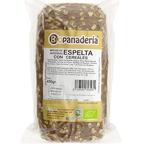 Biopanadería Pan de Molde de Espelta Integral con Cereales 450g Ecológico con Masa Madre Natural de Elaboración Artesanal